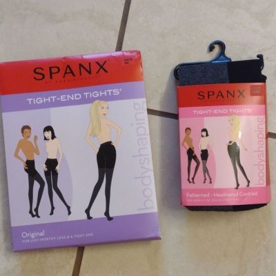 Lot of 2 Spanx Tights Tight End Purple and  Patterned Heather Contrast size D